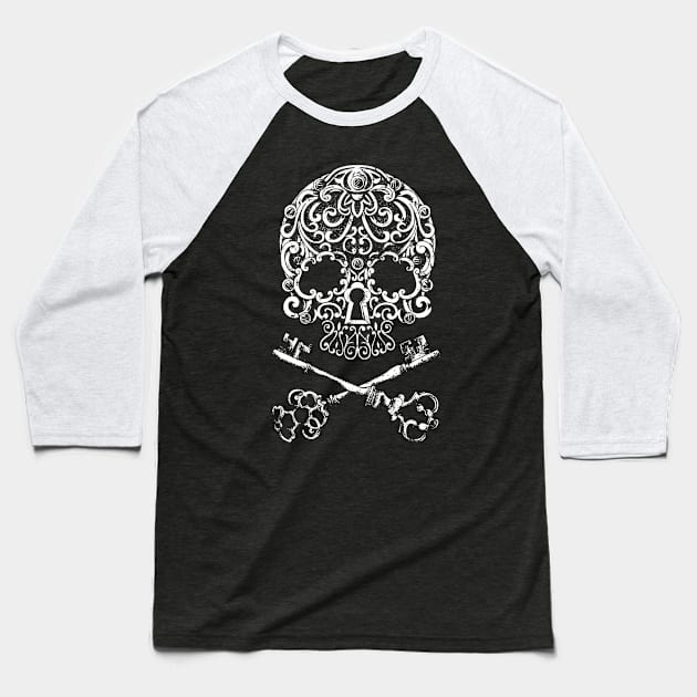 Skull And Keys Baseball T-Shirt by Oolong